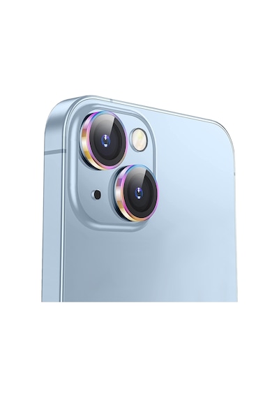 Buff Apple Uyumlu iPhone 14 / 14 Plus Kamera Metal Lens Gökkuşağı