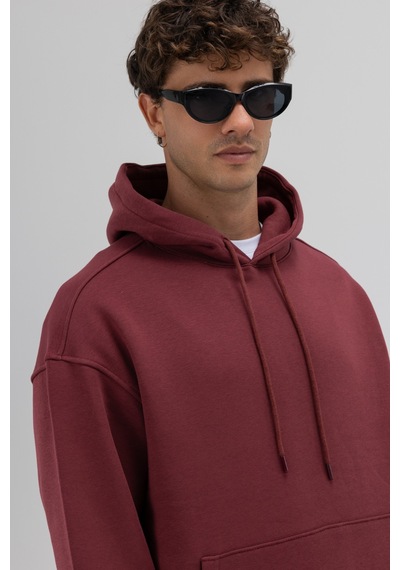 Vamos Basic Oversize Kapüşonlu Sweatshirt Bordo