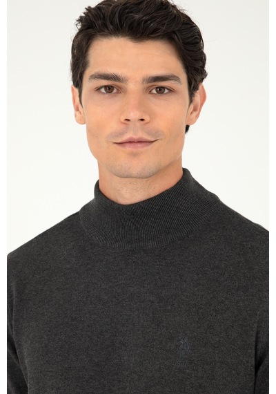 U.S. Polo Assn. Erkek Slim Fit Yarım Boğazlı Antrasit Melanj Basic Kazak 50288887-VR081