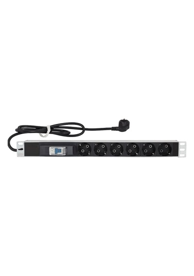 19" 6'Lı (Dın49440) Priz Tek Sigortalı - Kablolu