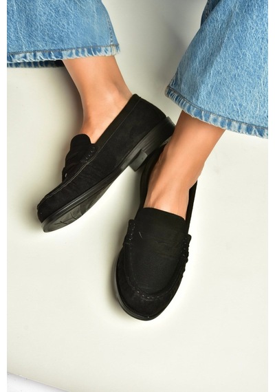 Fox Shoes Z820221002 Siyah Süet Kadın Loafer Ayakkabı