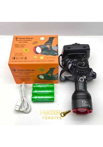 Gold Silver Gs-15450 Ultra Parlak 4000 Lümen Zoomlu Sensörlü Kafa Lambas Yedek Pilli Siyah