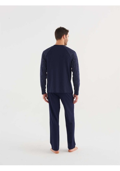 Mod Collection MOD COLLECTION Erkek Lacivert Yuvarlak Yaka Pijama Takım-4715 Çok Renkli