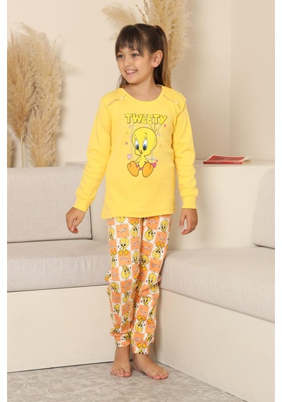 Miniğimin Cicileri Sevimli Civciv Baskılı Kız Çocuk Pijama Ta... Sarı