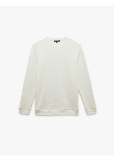 Koton Pamuklu Uzun Kollu Dokulu Basic Bisiklet Yaka Sweatshirt Ekru 7wam70014mk