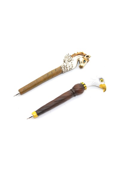 2 Adet Tükenmez Kalem Polyester Gövde 16 Cm, Kartal Ve Unicorn Tasarımlı, Okul Ofis Kırtasiye Ballpoint Pen 1