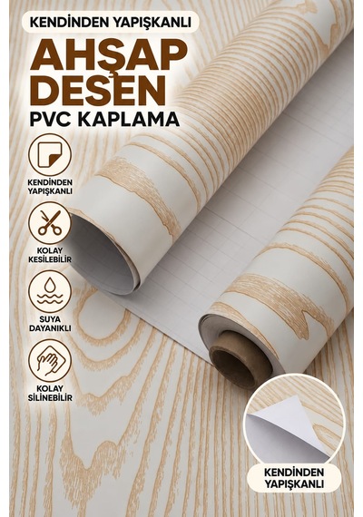 Deconitte Premium Kendinden Yapışkanlı Beyaz Ahşap-gold Damarlı Desen Mobilya Dolap Masa Tezgah Pvc Kaplama Folyosu 60x100cm