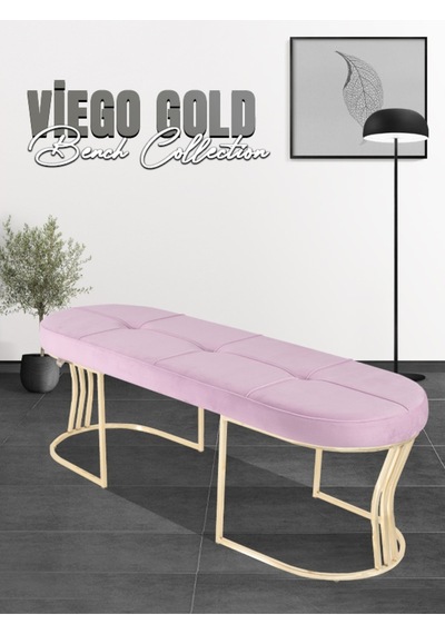 Viego Gold Collection- Pembe Kapitoneli Chester Model Puf & Bench & Koltuk & Uzun Makyaj Puff & Yatak Ucu
