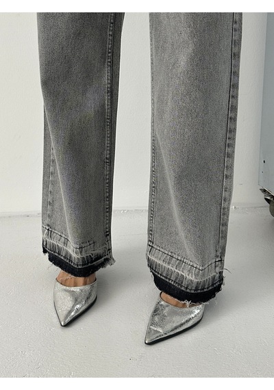 Blue Marlın Kadin Kar Siyah Çift Köprülü Paça Söküm Detayli Kot Pantolon Jeans Siyah