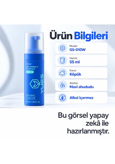Yues Köpük Ağız Gargarası Alkolsüz Mavi Ahududu Aromalı 55 Ml