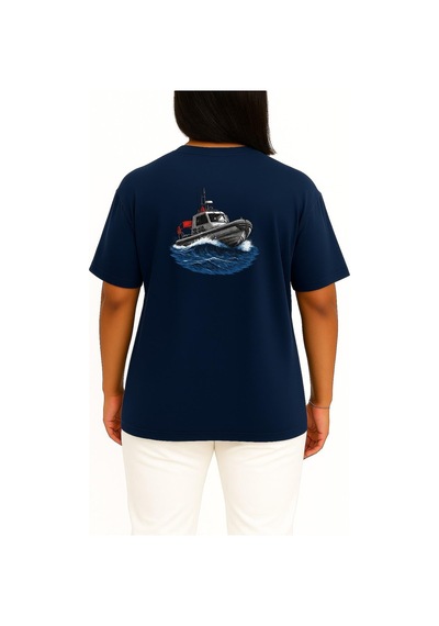 Bahriyeli Collection Oversize Kb4319 Sahil Güvenlik Botu Cep Ve Sırt Baskılı Unisex T-shirt Lacivert