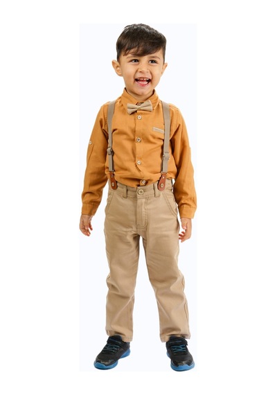 Mnk Baby & Kids Oxford Gömlek Uzun Pantolon Erkek Çocuk Takımı Hardal