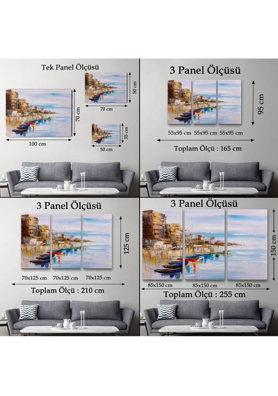 Es10 Özel Tasarım Sahildeki Renkli Tekneler Dekoratif Kanvas Duvar Tablosu-3723 (50 x 70)