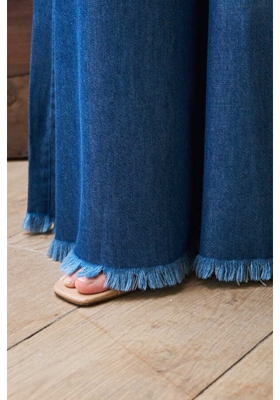 1153-denim Püsküllü Pantolon Etek Koyu Mavi Koyu Mavi