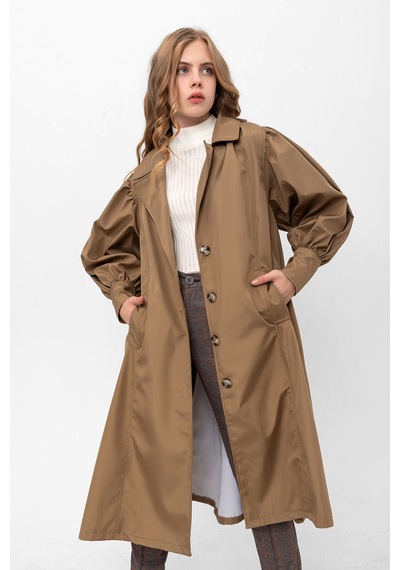 Pastelastore Kadın Balon Kol Yırtmaçlı Düğmeli Kuşaklı Oversize Uzun Mevsimlik Trençkot 2113 Vizon Pastelastore Kadın Balon Kol Yırtmaçlı Düğmeli Kuşaklı Oversize Uzun Mevsimlik Trençkot 2113 Vizon