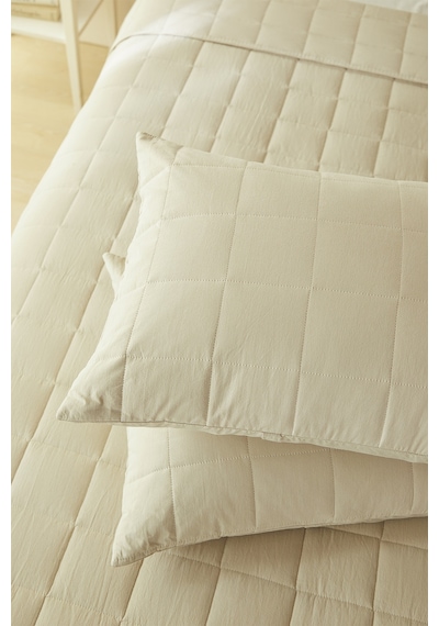 Ocean Home Textile %100 Pamuk Kumaş Kapitoneli Bej Çok Amaçlı Çift Kişilik Yatak Örtüsü Seti 1 Adet 250 X 230 / 2 Adet 50 X 70 Cm
