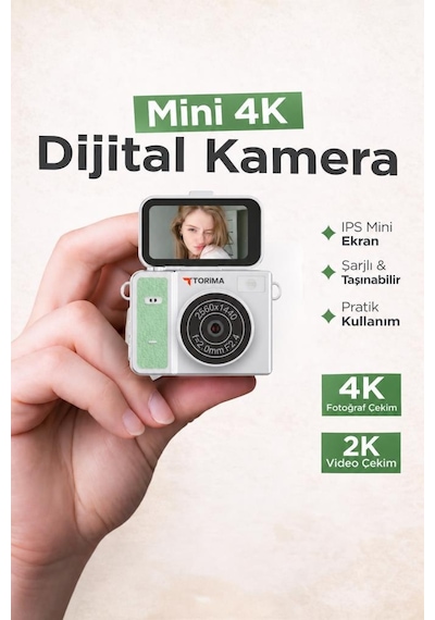 Torima CMR46 Mini Dijital Kamera 2K Flip Ekranlı Selfie Video Vlog Kamerası Yeşil