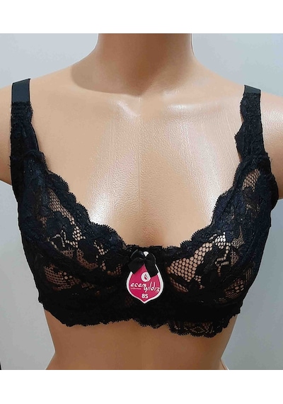Ecem Yıldız Dantelli Balenli Petsiz Dolgusuz Sütyen Siyah