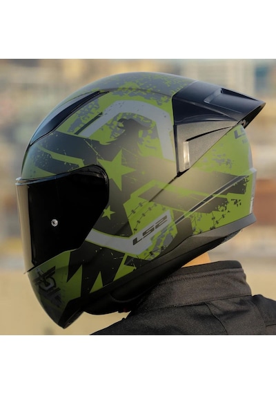Siyah Vizörlü + Yarış Spoiler + Ls2 Rapid 2 Thunder Birs Race Kapalı Motosiklet Kaskı Mat Yeşil - Siyah