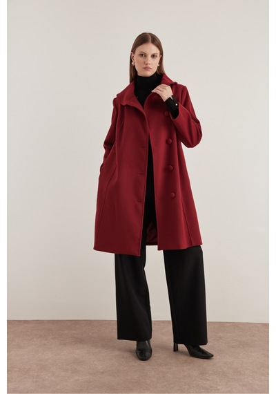 Aker 8578112 Asimetrik Yaka Kaban Bordo Bordo