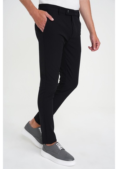 Efor Slim Fit Yan Cepli Esnek Düz Siyah Pamuk Pantolon P 1197 Siyah