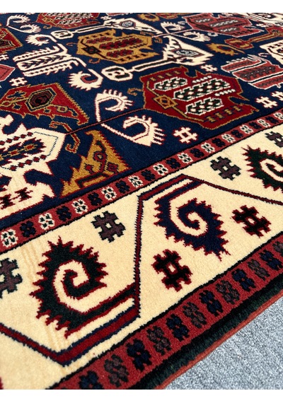 El Dokuma Koyu Lacivert Yörük Halısı 190x246 Yün Salon Halısı Lacivert