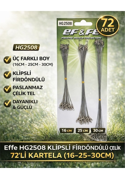 Effe Hg2508 Klipsli Fırdöndülü Çelik Tel 72li Kartela 16-25-30cm
