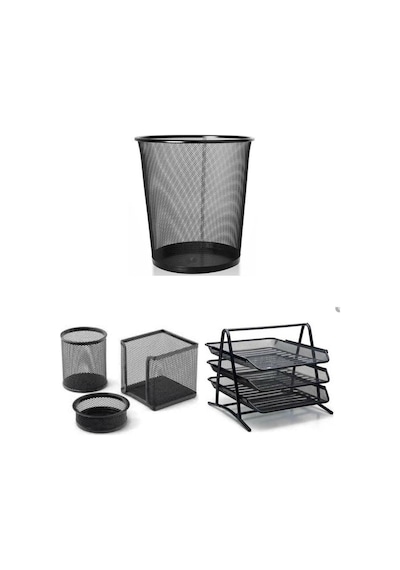 Temat Kalemlik + Küp Notluk + Ataşlık + 3'lü Evrak Rafı + Çöp Kovası 5'li Ofis Seti