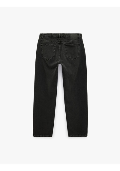 Koton Normal Bel Cepli Pamuklu Vintage Straight Fit Jean Pantolon Siyah 7wam40386nd