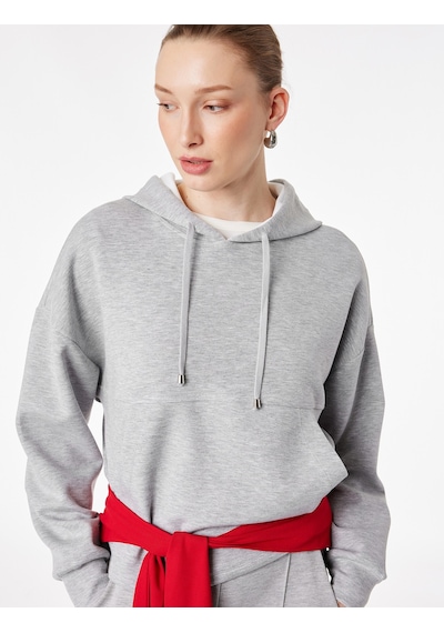 Koton Uzun Kollu Cepli Modal Kumaş Kapüşonlu Sweatshirt Gri 6sak10140ek