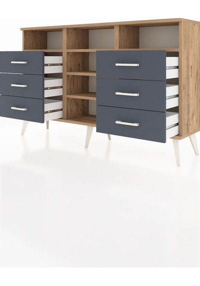 Arges Konsol 5 Raflı 6 Çekmeceli 132x30x83 Çam-çam/antrasit Çam/antrasit Arges Konsol 5 Raflı 6 Çekmeceli 132x30x83 Çam-çam/antrasit Çam/antrasit
