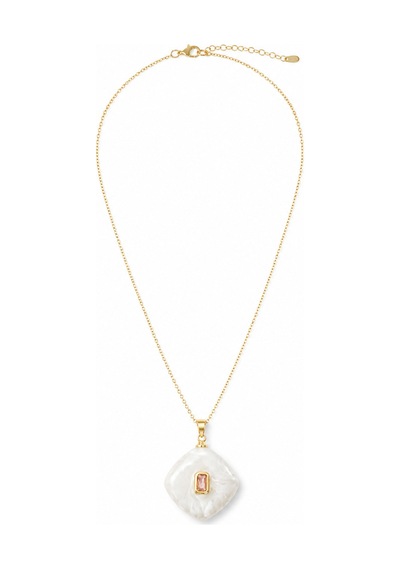 Pearl Collection Opaline Görünümlü Pembe Taşlı Gold Kadın Kolye Altın Altın