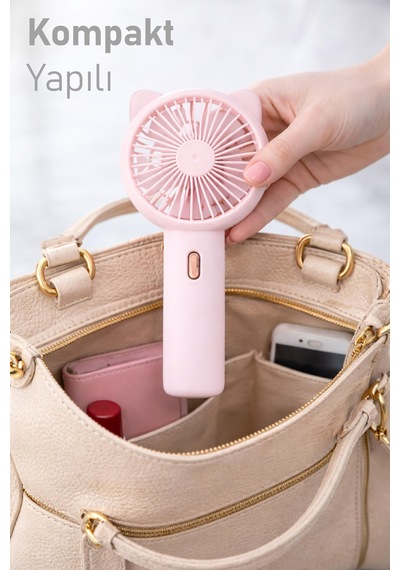 3 Modlu Şarjlı El Fanı 3 Kademe Seyahat Masaüstü Vantilatör Taşınabilir Mini Fan Pembe F136