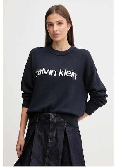 Calvin Klein Ck Lv047c311g Cotton Graphic Pullover Kadın Sweaters-11650 Gri