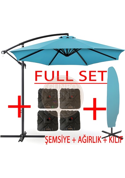 Gunbo Home 3 Mt 8 Kaburga Full Demir 21 Kg Turkuaz Bahçe Şemsiyes