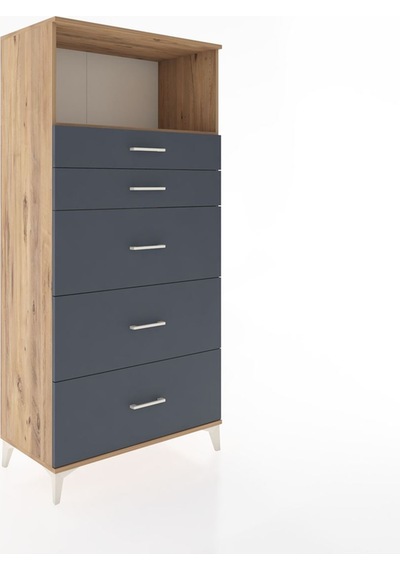 Hyperion Dolap Tek Raflı 5 Çekmeceli 88x44x182 Çam-antrasit Çam