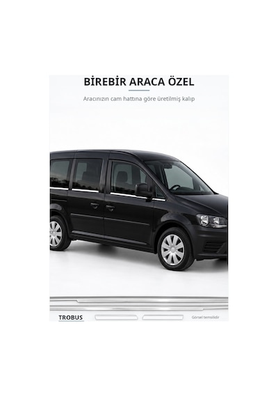 Volkswagen Caddy 2003-2014 Uyumlu Krom Cam Çıtası 4 Parça Paslanmaz Çelik