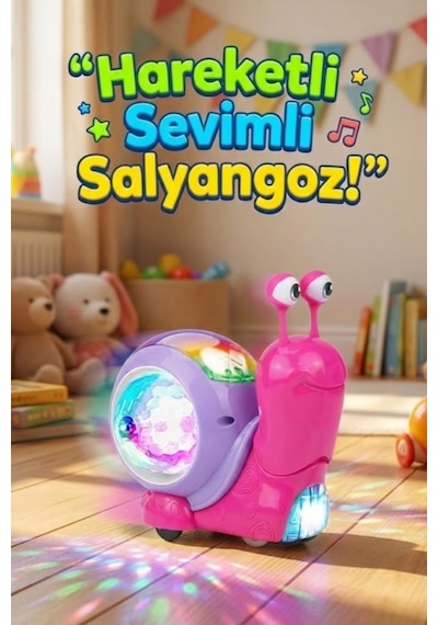 Hareketli Işıklı Müzikli Salyangoz Oyuncak - Bebek Emekleme Yardımcısı Eğitici Yürüyen Salyangoz Hayvanlar