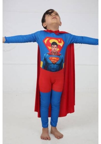 Masho Kids Baskılı Pelerinli Süperman Kostümü - Süper Adam Kostümü (437817991)