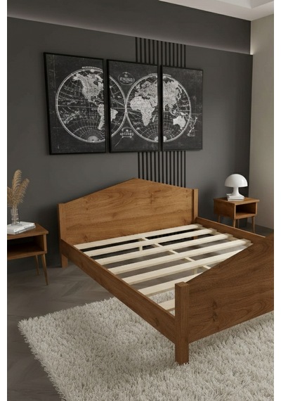 Mi Lano Piramit Masif Ahşap Karyola Ve 2 Adet Ceviz 180x200 Renk: Ceviz Ölçüler: 180 X 200 Cm