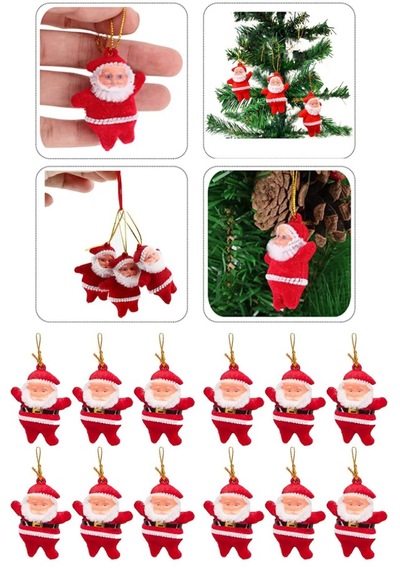 12 Li Noel Baba Figürlü Yılbaşı Çam Ağacı Süs Seti Noel Adam