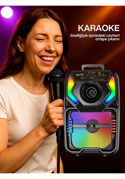 Double 8 Rgb Karaoke Hoparlör Bluetooth Usb Tf Fm Kumandalı Mikrofonlu