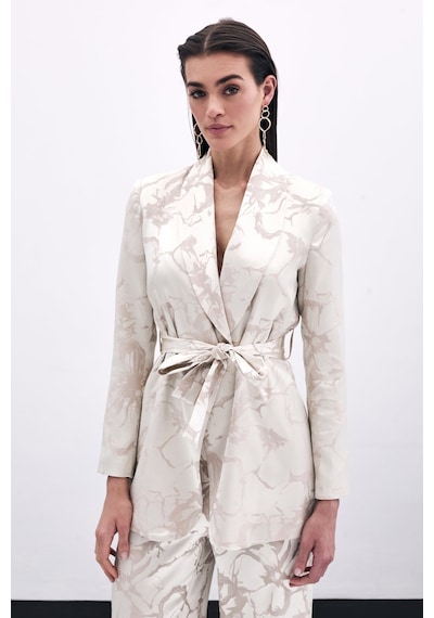 Sateen Desenli Uzun Ceket - Bej-135785 Bej
