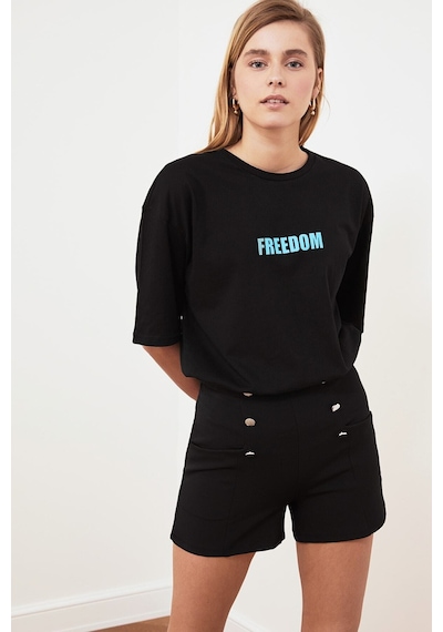 Blackjack Giyim Kadın Siyah Freedom Baskılı Tshirt Siyah