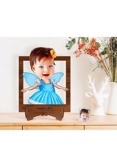 Kişiye Özel Kız Çocuk Peri Karikatürlü Ahşap Standlı 3D Biblo-1