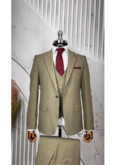 Dupont Classics Dupont Erkek Slim Fit Yelekli Takım Elbise 6 Drop Çift Yırtmaç Açık Vizon Dupont Classics Dupont Erkek Slim Fit Yelekli Takım Elbise 6 Drop Çift Yırtmaç Açık Vizon