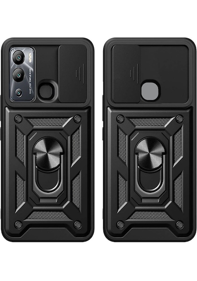 İnfinix Hot 12i Kılıf Magnetik Standlı Kamera Korumalı Tchs Sürgülü Vega Kapak - Siyah Siyah