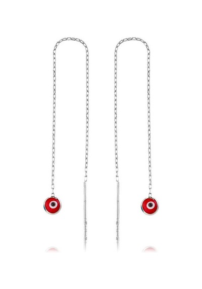Gumush Gümüş Zincirli Kırmızı Nazar Küpe N11.54637