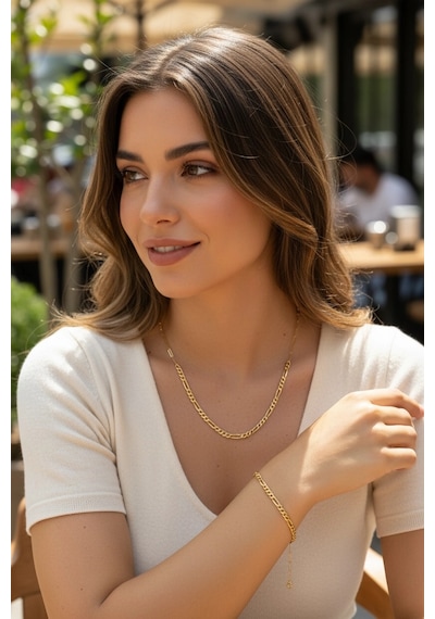 14 Ayar Altın Ataçlı Figaro Set Gerdanlık & Bileklik Şıklığın Modern Yorumu