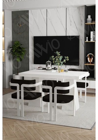 Avvio Leon Lake Mdf Ayak Tokyo Demonte Sandalye 80x120 Yemek Masası Mutfak Masası 4 Kişilik Beyaz